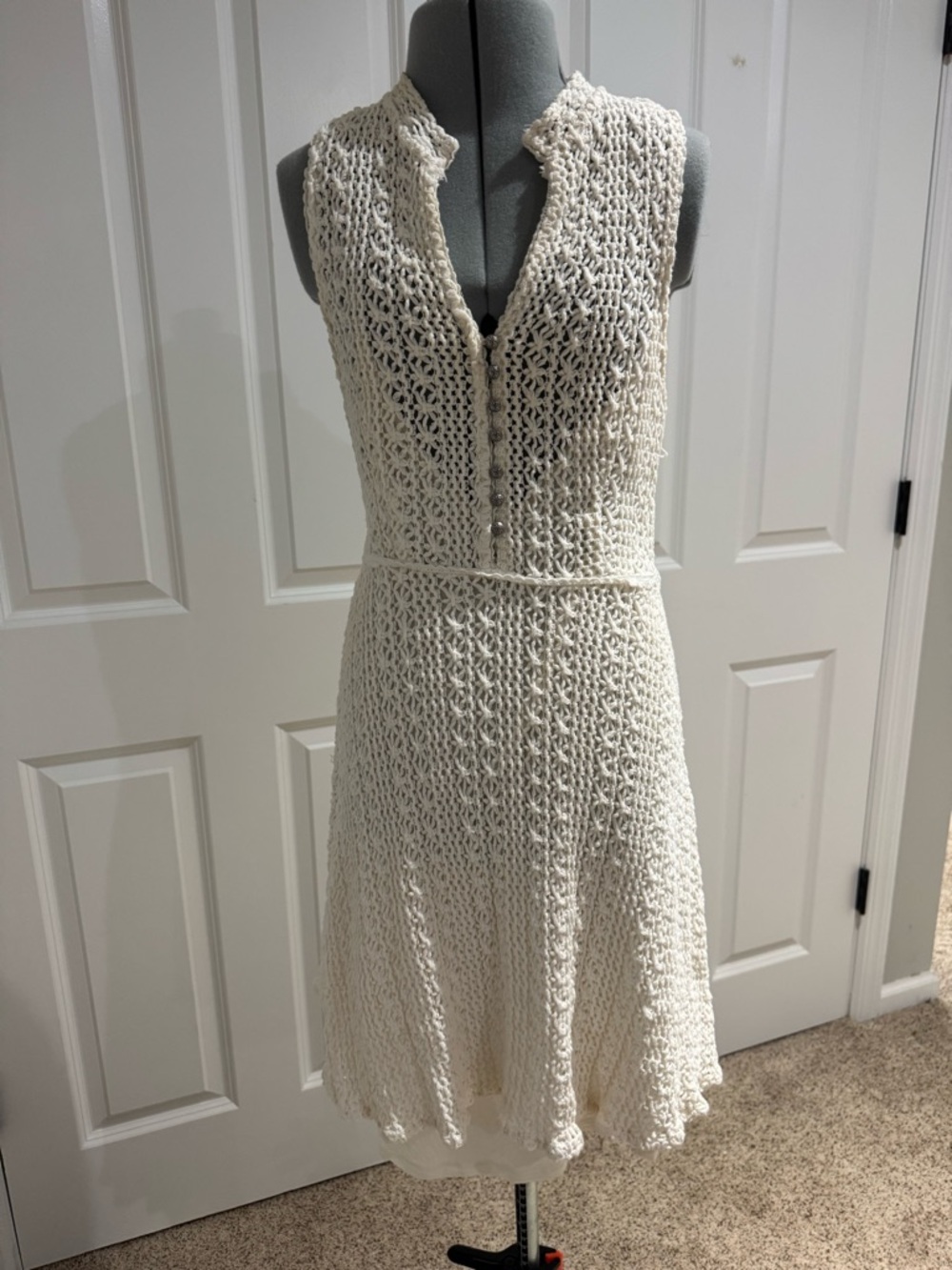 Women's Cream Crochet Sleeveless Dress